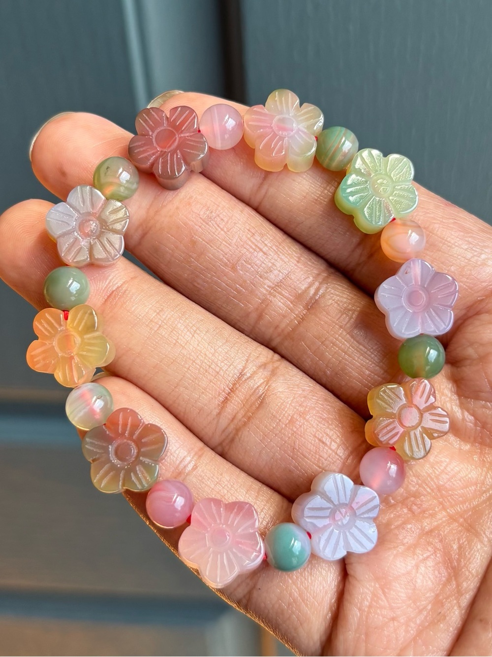 YanYuan Agate Flower Crystal Charm Bracelet 13mm